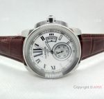 Copy Calibre de Cartier White Dial Brown Leather Band Watch Automatic_th.jpg